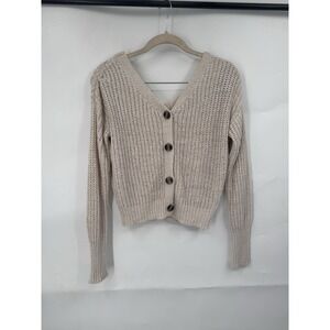 Moon & Madison Open Knit Button Sweater Women M Biege Festival Granolagirl Indie